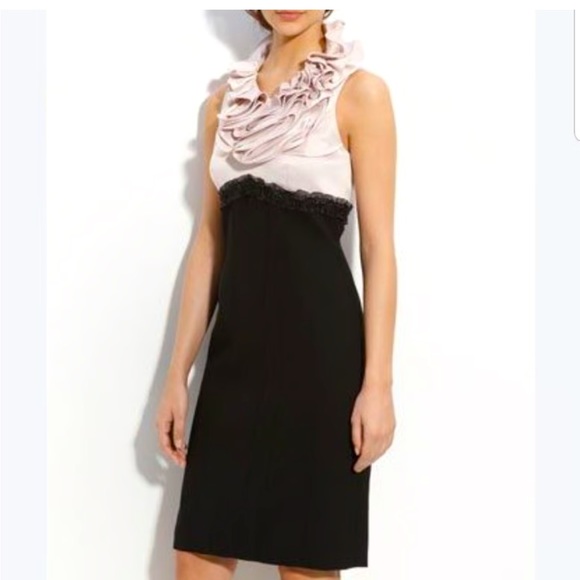 JS Collections Black Cream Ruffle Neck Cocktail dress size 8 - Picture 1 of 14